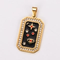 Close-up of golden tarot pendant with black enamel star, moon, and crystal border - Crescent Star Eye Pattern (Style 7)