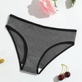 Detail shot of gray ribbed cotton panties with black elastic trim and soft texture - Dark Gray