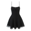 Elegant black lace embroidery strap dress with intricate floral texture on a white background - S / Black