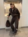 Brown half-zip sweatshirt and drawstring joggers set with Limited Edition patch label - S / Coffee