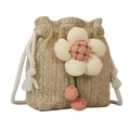 Mini sac seau en paille avec détail floral et motif tissé de style beige naturel - Kaki