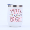 Detail of white 12oz stainless steel wine tumbler with Merry & Bright Christmas print - Style 20 / 12oz