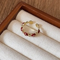 Adjustable gold ring with red enamel and floral zircon accents for women - Style 4 Ring-Gold-Red-Round (Floral Pattern)