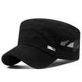 Casquette militaire noire pour homme avec mesh respirant et badge métallique latéral - Réglable / Noir