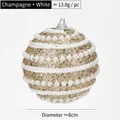 Pallina di Natale color champagne 8cm con glitter scintillanti e perle bianche - Champagne