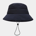 Detail of quilted puffer bucket hat featuring adjustable windproof drawstring and cord lock - Navy Blue / M (56-58cm)