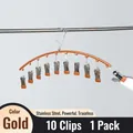 Golden stainless steel drying rack with 10 heavy-duty clips for socks and underwear - 10 Clips - Fallen Leaf Gold
