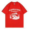 Men's stylish red crew neck T-shirt with white Alligator Alcatraz graphic print - Red