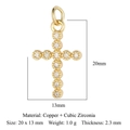 Golden copper cross pendant with cubic zirconia inlay for DIY jewelry making - Gold Large Cross (VB256)
