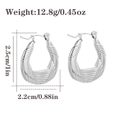 Silver-colored U-shaped chunky hoop earrings with textured finish and product dimensions - Twilled U-Shape Style - Silver (CBGE0044YS)