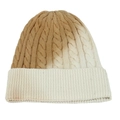 Winter cable knit beanie with brown and cream ombre gradient design and cuffed brim - Khaki