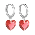 Elegant S925 silver hoop earrings with brilliant faceted red crystal heart pendants - 23-Silver Heart Red Stone