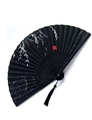 Classic black folding fan with white willow leaf patterns and black tassel decoration - Ink Willow Leaves
