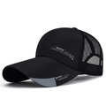Men's mesh breathable baseball cap with extended brim and Sports Fashion print in black - Adjustable / Black