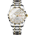 Men's two-tone silver and gold quartz watch with weekday date display and steel band - Gold Band White Dial Men