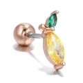 Rose gold fruit stud earring with yellow marquise zircon and green stone detail - Rose Gold Lemon
