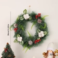 Christmas wreath 30cm with cotton, pine cones and red berries for festive door decor - Green Leaf Cotton / 30cm / No Light