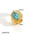 Detail view of vintage stainless steel ring showing 14.5mm green stone and wavy golden band - Oval Turquoise Wavy Style (TR4456)