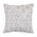 Square light gray faux fur pillow cover with golden sequin Christmas tree embroidery - Light Gray