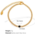 Bracciale in acciaio inossidabile placcato oro 18k con pietra in vetro nero da 4,1 mm - Bracciale Oro Pietra Nera Tonda (SL37)