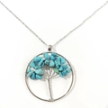Detailed view of the Tree of Life pendant with colorful turquoise stones and silver wire - Blue Turquoise