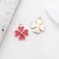 Pendentif trèfle à quatre feuilles en émail rose et strass pour création de bijoux - Trèfle en Strass 13x15mm