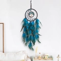 Blue life tree dream catcher with feathers hanging as cozy bedroom wall decoration - Standard Type
