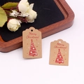 Close-up of brown kraft paper Christmas tags with red tree design and festive text - Style 10/Christmas Tree / 3*5cm [100Pcs]