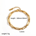 Detailed dimensions of 18k gold plated 304 stainless steel bracelet on white background - Gold Stainless Steel Basic Chain Style (TB5145)