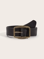 Detail of black leather belt with embossed texture and vintage bronze metal buckle - Vintage Embossed Buckle / Black