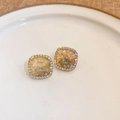 Boucles d'oreilles carrées en cristal champagne avec aiguilles en argent et zircon - Style Cristal Carré Doré (37#)