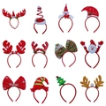 Set of 12 festive Christmas headbands featuring reindeer antlers, Santa and snowmen - 12PCS Headband Set A
