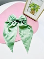Elegant large mint green satin hair bow clip with long ribbons for women - Bean Green