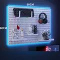 White pegboard wall organizer system with 6 panels, shelves, and hooks for desk storage - Combo Package C - White