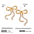 Orecchini a fiocco in acciaio placcato oro 18k con catene di strass e misure indicate - Nappina a Fiocco Strass Dorato (JDEW2405014)