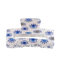 Witte vierkante haarklem met blauw en geel boze oog patroon in parelmoer finish - Blauwe Rechthoek Evil Eye