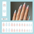 Amandelvormige nepnagels in lichtblauw en nude, Franse stijl, set van 24 stuks (W673) - Fris Blauwgroen (W673)