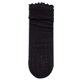 Breathable hollow-out black crew socks with ruffled edges and mesh knit texture - One Size (34-40) / Black