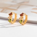 Gold-plated hoop earrings featuring oval-cut gemstones in red, yellow, and green - Three-color Oval Zirconia Huggies-EH008
