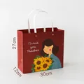 Grand sac cadeau rouge 'Thank you Teacher' avec motif de tournesol, taille 30x12x27cm - L (30x12x27cm) / Rouge