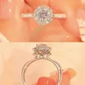 Sparkling flower halo moissanite ring with round center stone and crown setting - 50-point Ring Ljz-100 / Adjustable Open