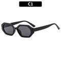 Fashionable black octagonal polygon sunglasses with dark gray lenses in color C1 - Black Frame Grey Lens