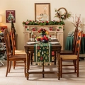 Dark green Christmas table runner with jacquard snowman tree motifs and elegant tassels - Dark Green Christmas Tree With Green Tassels (do Not Machine Wash) / 35x300cm