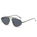 Lunettes de soleil polygonales modernes avec verres gris foncé et monture double pont - Monture Gris Fusil Verres Noir Gris