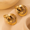 Polished gold multi-layer intertwined hoop stud earrings for women on beige ceramic tray - Retro Frosted Intertwined (BJGE0732)