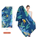 Detail of 80x160cm microfiber beach towel with tropical toucan print and orange stitching - Rainforest Toucan (STJ202331) / 160x80cm