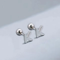 Minimalist silver stainless steel letter K stud earring with secure screw ball back - Letter K (T55662) / Silver