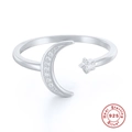 Minimalist S925 sterling silver open ring with star and moon zircon accents - Silver Moon Star