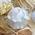 Macro shot of white glitter petal ornament with gold festive decor and pearl string - Sparkling White Petal Ball 8cm