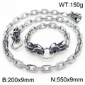 Silver stainless steel chain set featuring detailed dragon head clasps for men - Dragon Head Set (KS217064-Z)
